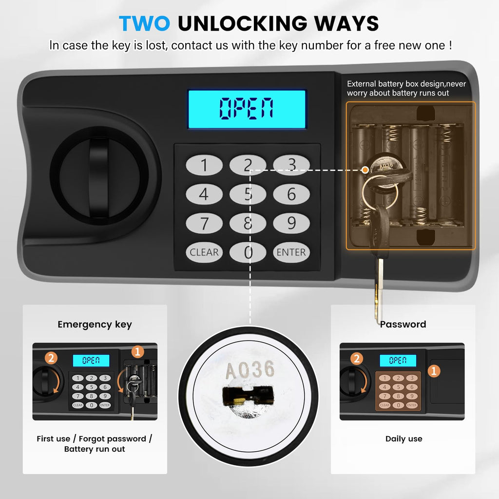 4.1 Cubic Large Home Safe Fireproof Waterproof, Digital Home Security Fireproof Safe Box with Combination Lock, Alarm Systerm and Removable Shelf, Fire Safe for Home Documents Money Valuables