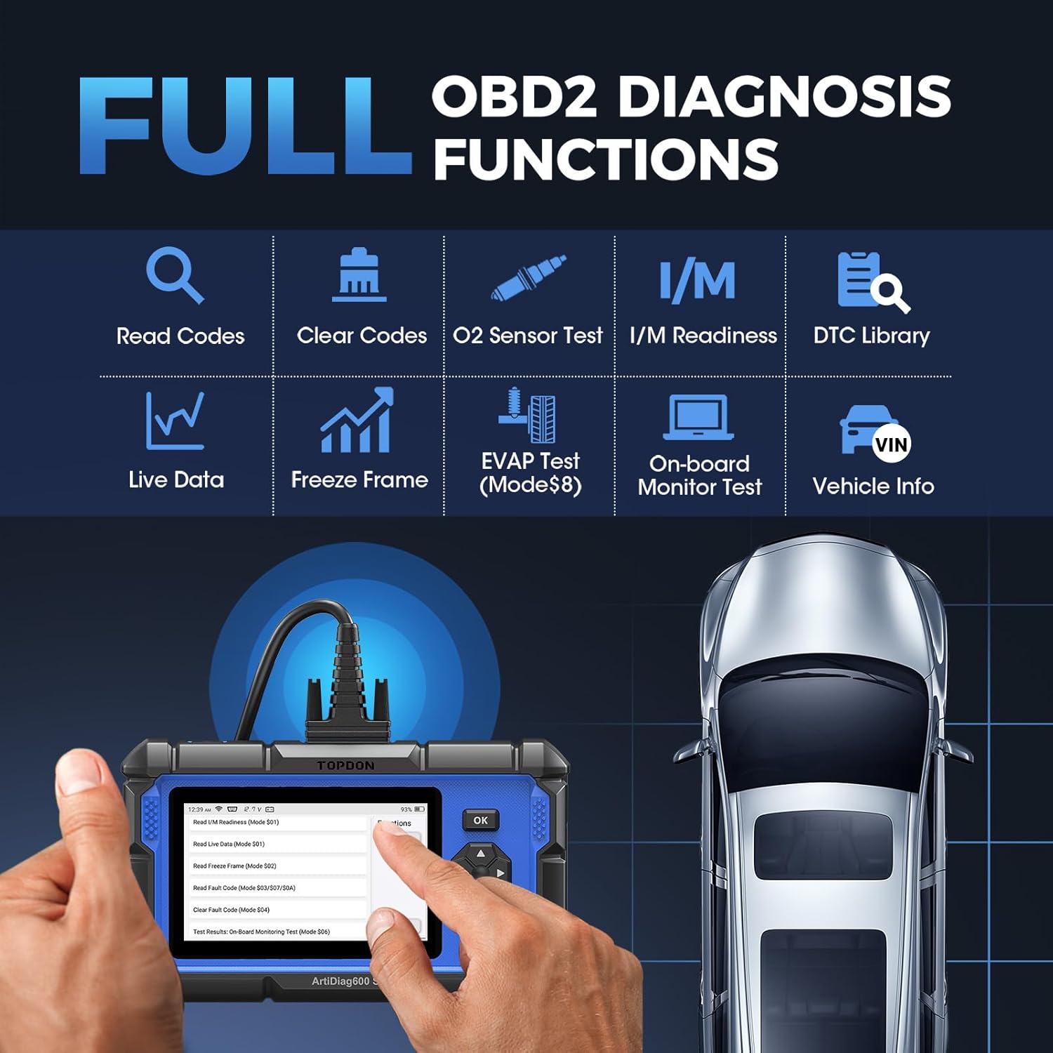 OBD2 Scanner TOPDON AD600S Scan Tool, Code Reader, Diagnostics Scanner for ABS/SRS/AT/Engine, 9 Reset Services, Oil/Brake/BMS/SAS/DPF/TPMS/ETS Reset/ABS Bleeding/Injector Coding, Free Lifetime Upgrade