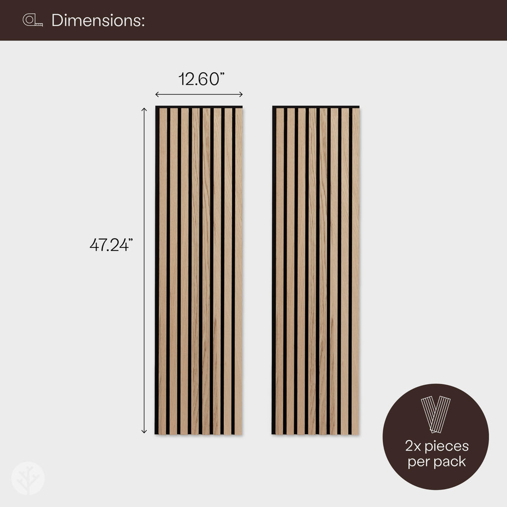 WVH Slatpanel Oak Natural Core – Acoustic 3D Textured Wood Panels for Walls & Ceilings | Decorative Panels for Homes, Offices & Studios | 2 x 47.24” x 12.6” | Real Wood Veneer, MDF, Felt - Grand Goldman