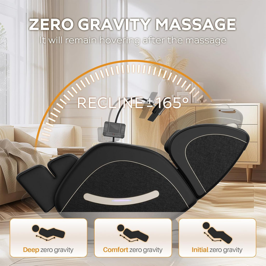 Massage Chair Full Body, Zero Gravity Massage Chair with Auto Modes, Airbag Massage, 6 Fix Point Rollers, Foot Massage, Heating, Touch Screen Controller, Home Relaxation Recliner with Massage, Black