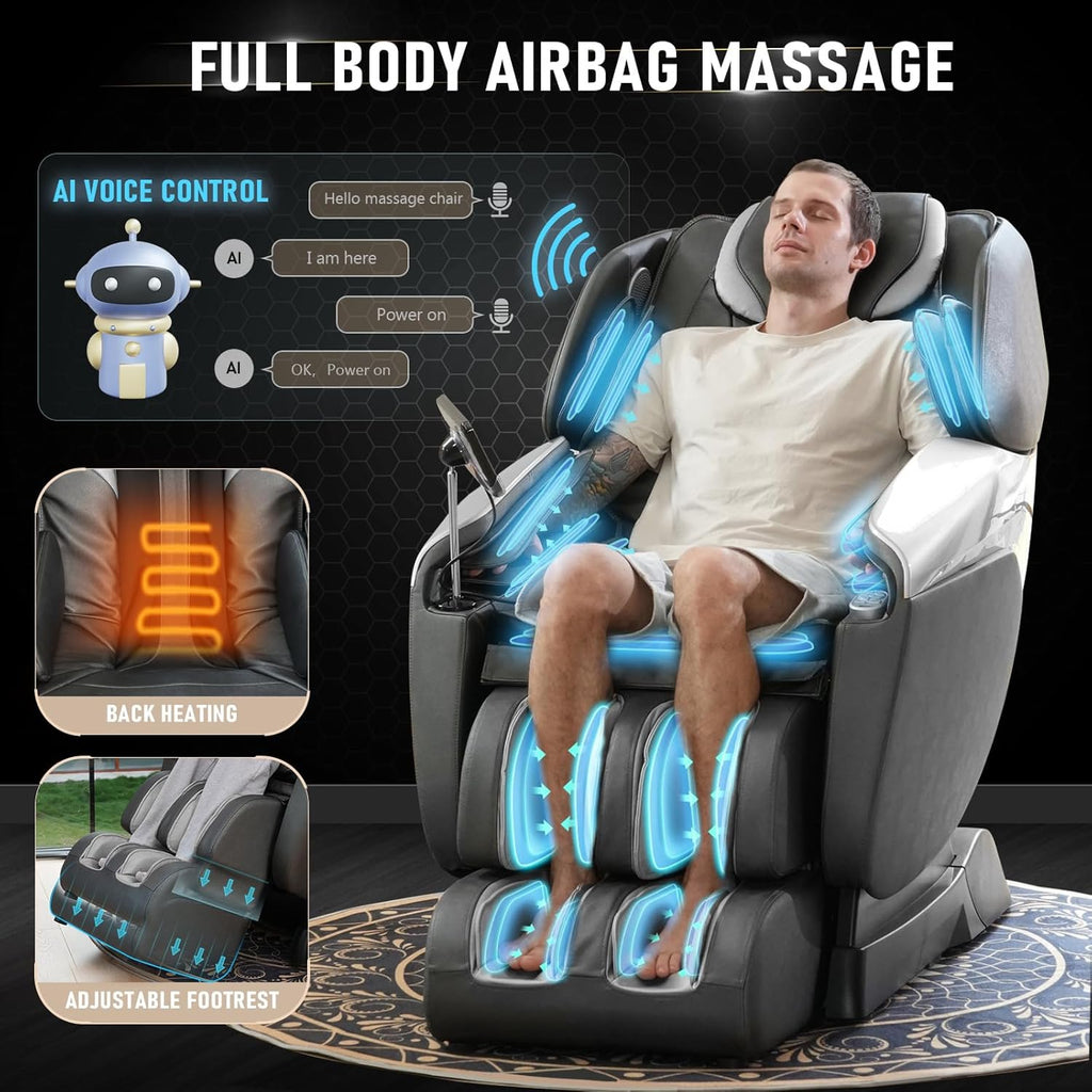 Massage Chair Full Body, 4D SL-Track Zero Gravity Shiatsu Recliner with Mat, 9 Pre-Set Auto-Programmed, Body Scan, Airbag Massage