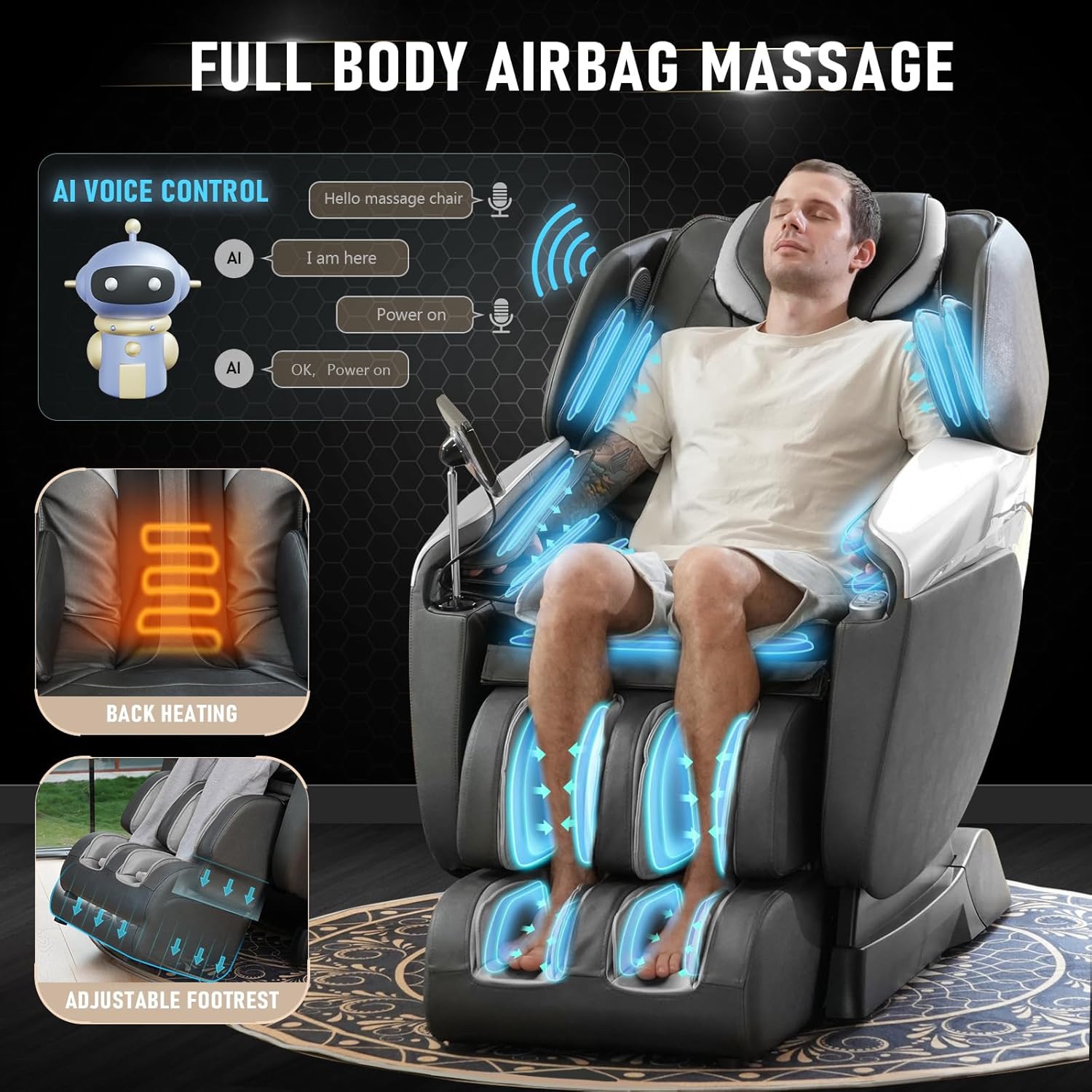 Massage Chair Full Body, 4D SL-Track Zero Gravity Shiatsu Recliner with Mat, 9 Pre-Set Auto-Programmed, Body Scan, Airbag Massage