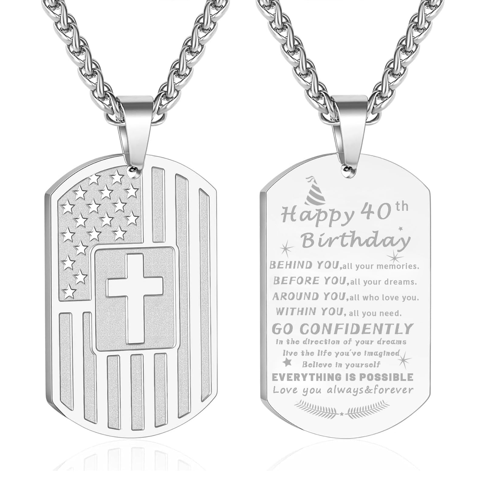 DuoDiner Graduation Gifts-American Dog Tag Necklace Bible Verse Pendant, First Communion Baptism Confirmation Religious Graduation Gifts for Him Boys Men Kids Teens Dad