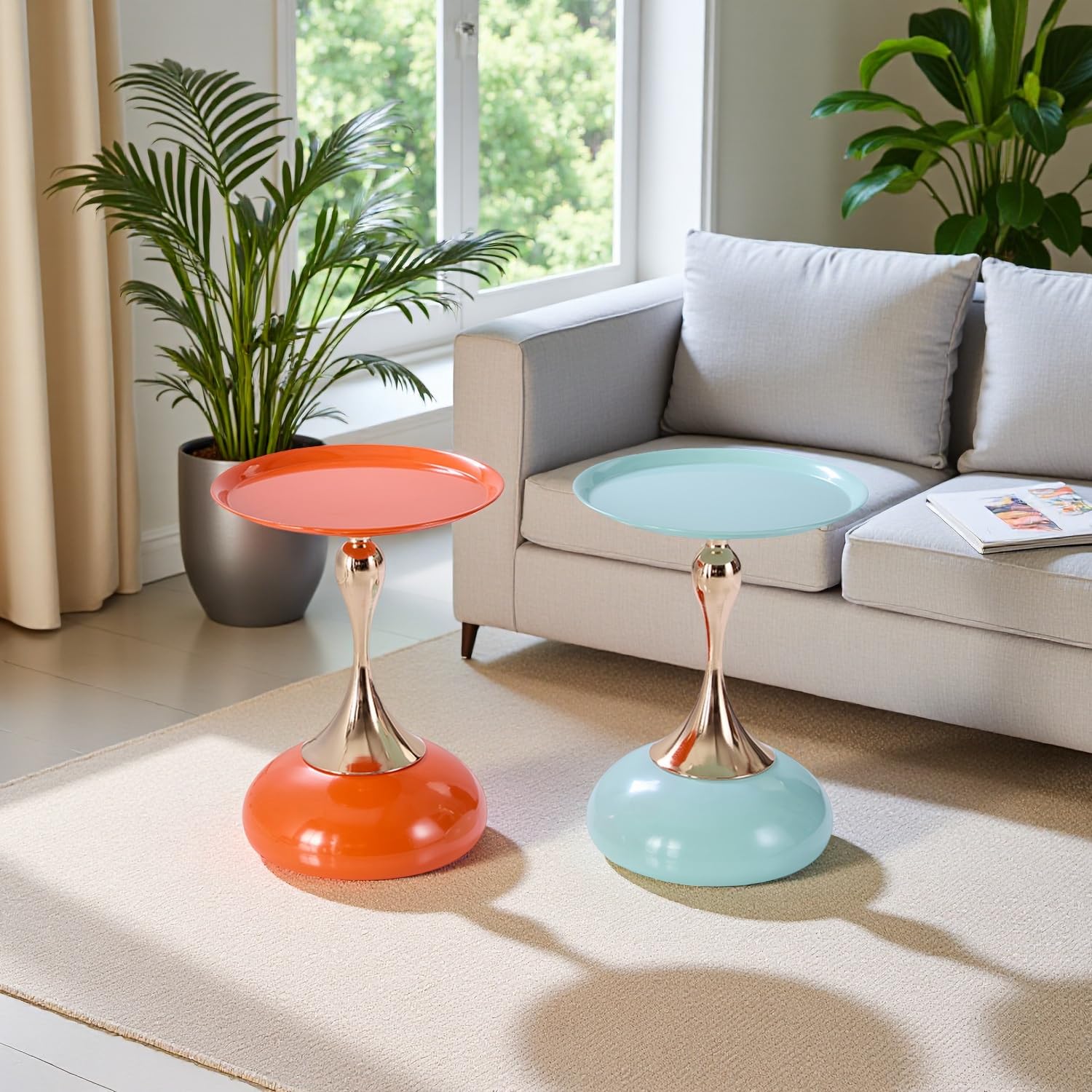 Sleek Hourglass Side Table - Stylish Modern Design Perfect for Living Rooms, Cafes, Dining Areas, Bedrooms, and Outdoors - Chic Decorative Accent (1, Hermes Orange)