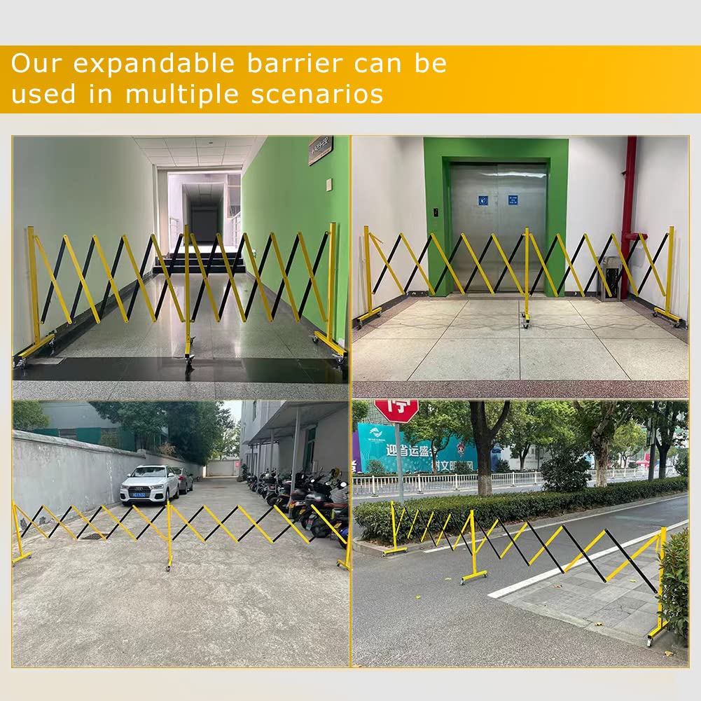 GYMTIME Industrial Expandable Metal Barricade, 16 Feet, Easily Assembled Safety Barrier with Casters, Flexible Mobile Gate, Adjustable Traffic Fence