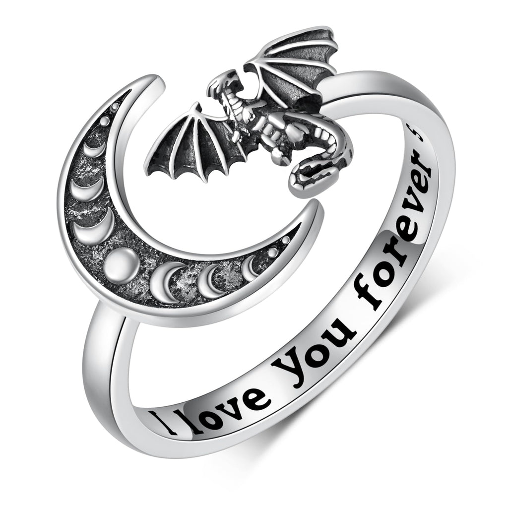 Moon Mushroom Ring for Women,925 Sterling Silver Magical Red Mushroom Rings Moon Phase Open Rings,Anniversary Birthday Gifts for Women Teen Mom