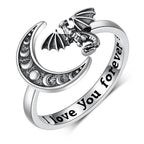 Moon Mushroom Ring for Women,925 Sterling Silver Magical Red Mushroom Rings Moon Phase Open Rings,Anniversary Birthday Gifts for Women Teen Mom