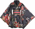 HUAHUA Women's Sexy Short Kimono Dress Floral Print Japanese Traditional Geisha Robe Bathrobe Skirt Belt Outfit