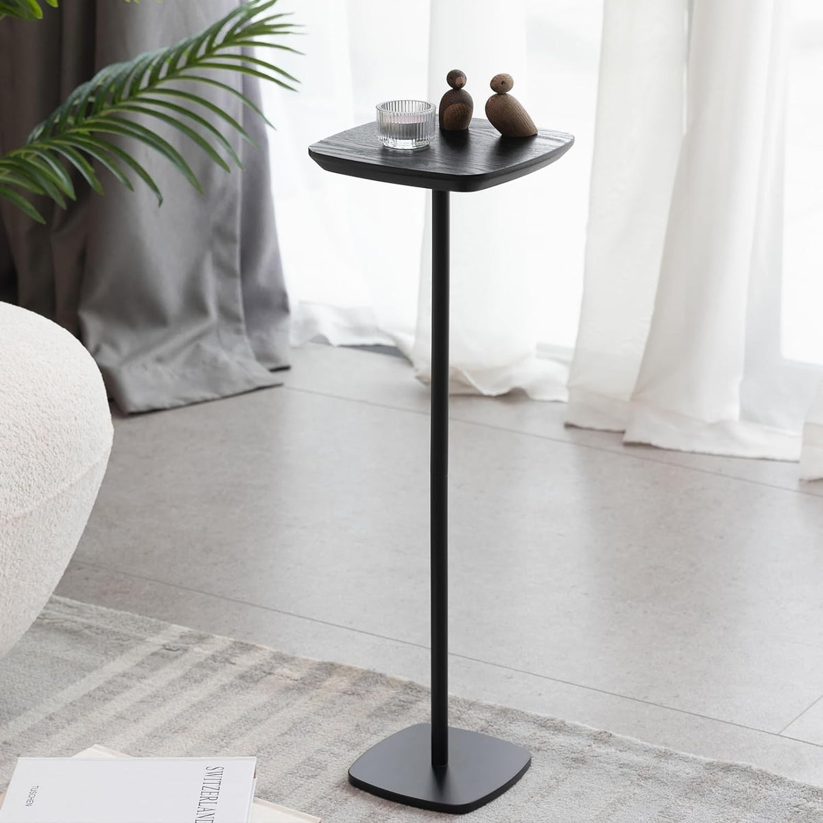 Pedestal Side Table, Small Drink Tables Pedestal Stand, Black Square Mini End Table, Cocktail Martini Coffee Tables, Tiny Side Table for Living Room,Small Spaces,Sofa,Couch
