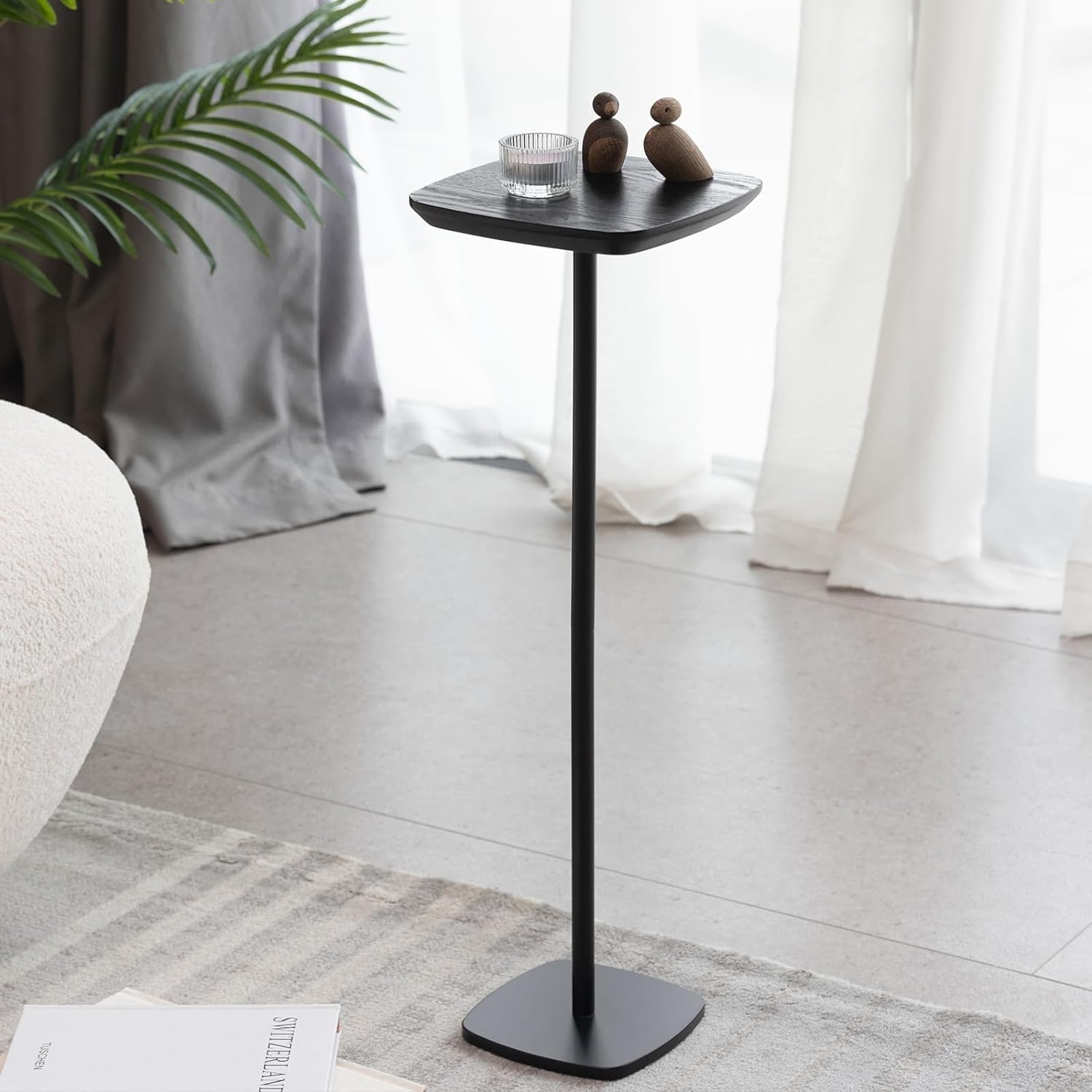 Pedestal Side Table, Small Drink Tables Pedestal Stand, Black Square Mini End Table, Cocktail Martini Coffee Tables, Tiny Side Table for Living Room,Small Spaces,Sofa,Couch