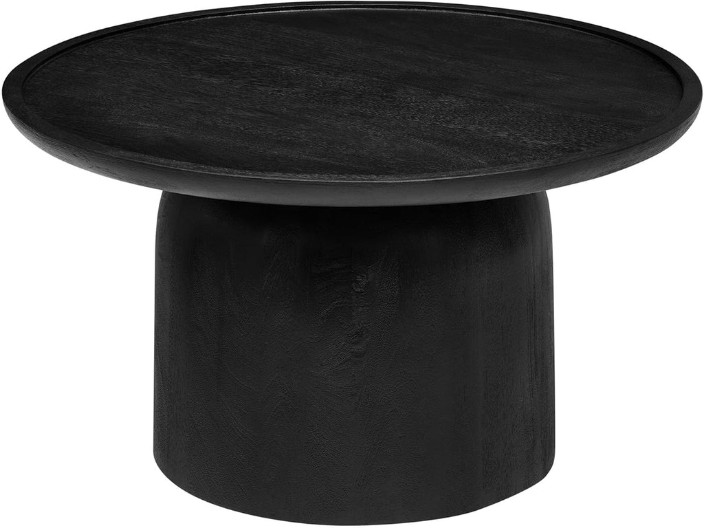 Modway Holloway 30 Inch Round Mango Wood Coffee Table in Black – Contemporary Circle Drum for Living Room – Mid-Century Modern Table with Solid Tabletop