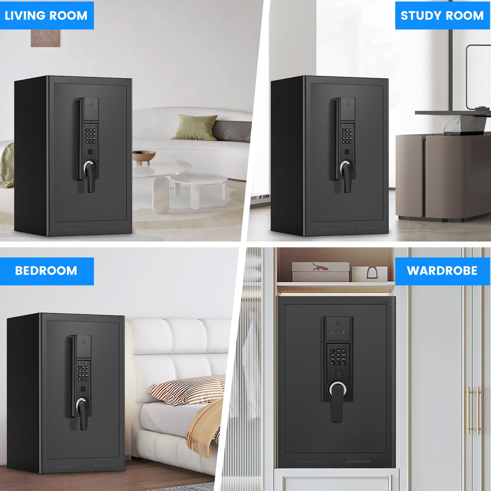 3.0 Cub Large Safe for Home Use, Fireproof Home Safe Box with Electronic Keypad, Spare Key, Smart Alarm, Mute Mode, Anti-theft Fire proof Safe for Documents, Jewelry, Medicines