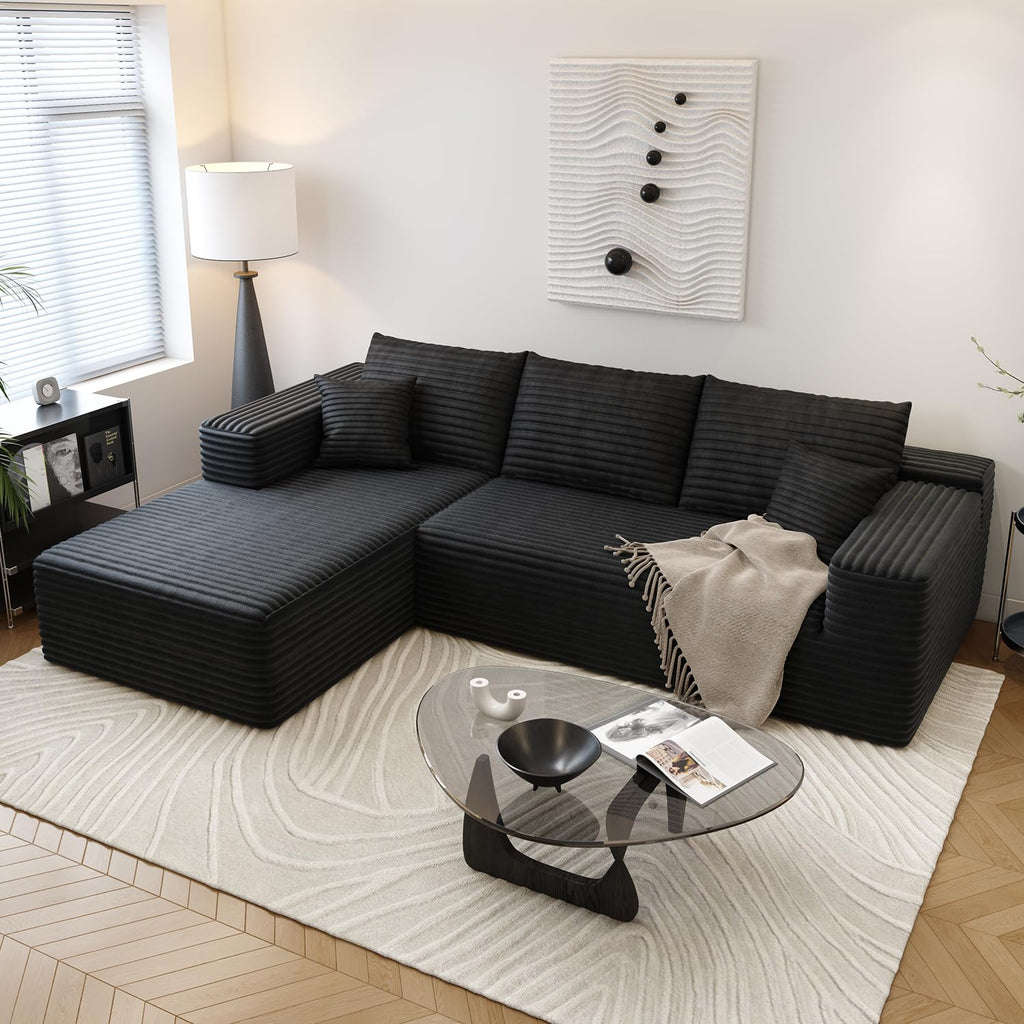 107.5" Cloud Sectional Couch with L-Shape Chaise,Modern Modular Sofa with Deep Seat, Upholstered Couches for Living Room Bedroom Apartments,No Assembly Required, (Black,Right Facing Chaise)