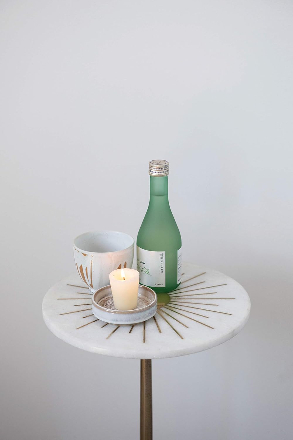 Creative Co-Op 12" R Marble & Metal Sunburst Table with Pedestal Base