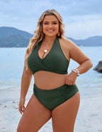 Blooming Jelly Women Tummy Control Bathing Suits Modest High Waisted Bikini Sets Over 50 2 Piece Swimsuit (Large, Green)