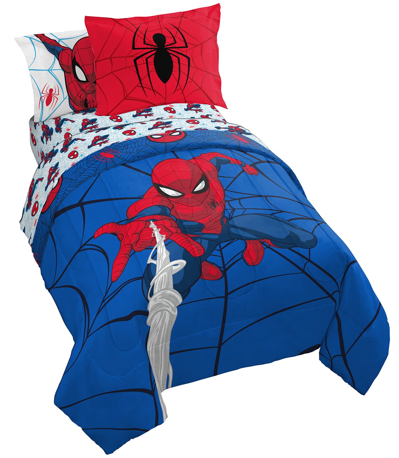 Jay Franco Marvel Spidey and His Amazing Friends Team Spidey 5 Piece Twin Size Bed Set - Includes Comforter & Sheet Set Bedding - Super Soft Fade Resistant Microfiber (Official Marvel Product)