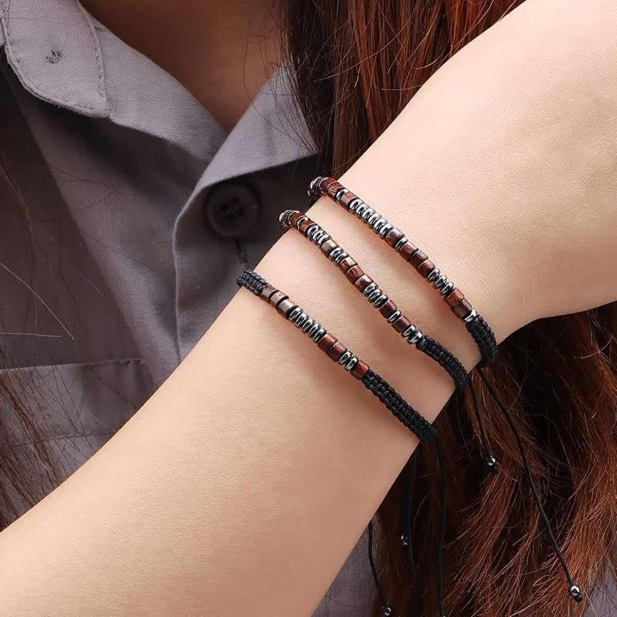RINTOLER Morse Code Bracelets for Women Men Gifts for Her Best Friend Funny Inspirational Bracelets for Women Adjustable Silk Beaded Wrap Bracelet (Strong and Fearless)