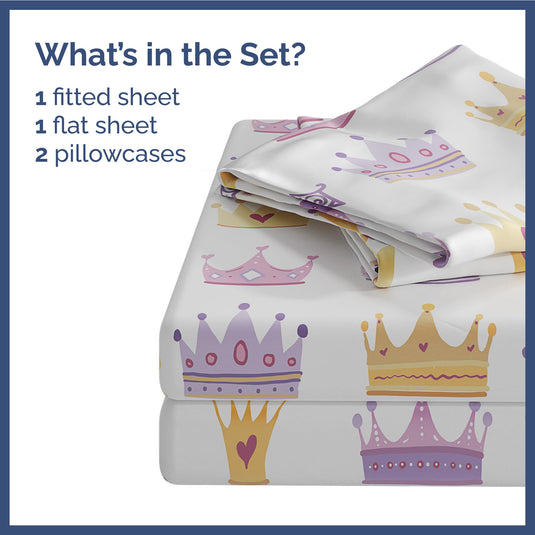 Kids Princess Full 4 Piece Sheet Set - Boys, Girls, Teens, Toddler - Easy Fit Deep Pockets - Breathable, Hotel Quality Bedding Sheets - Machine Washable - Wrinkle Free - Cute, Cozy, Soft - CGK Linens