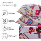 ست ملحفه کودکان یونیکورن صورتی JSD، سایز تویین، ۳ تکه، ملحفه‌های رختخواب میکروفایبر چاپ شده با طرح رنگین کمان برای دختران، جیب عمیق