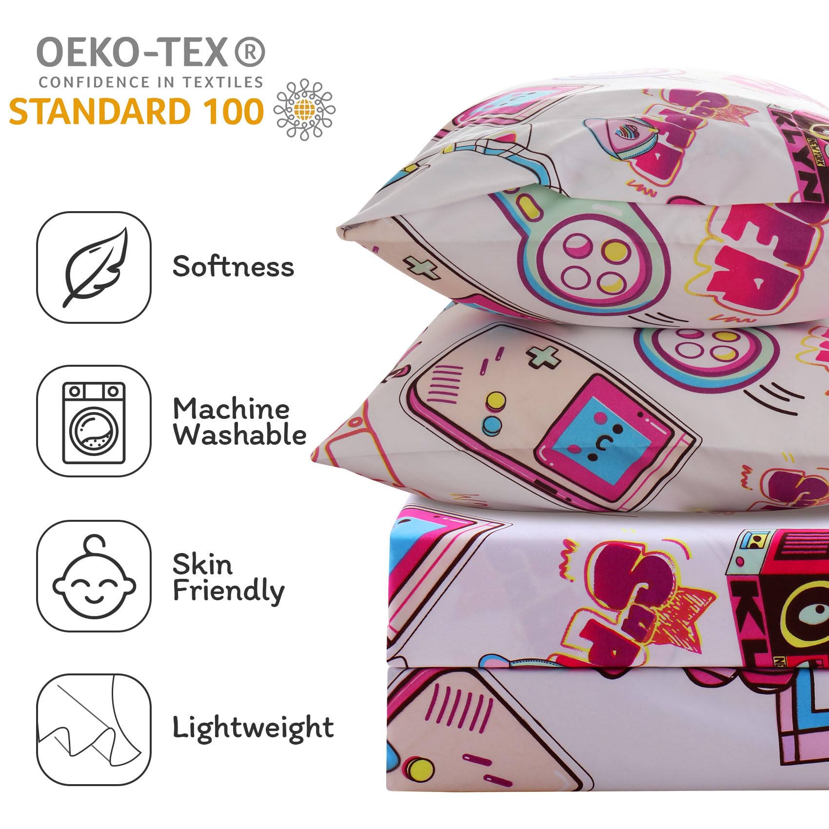 ست ملحفه کودکان یونیکورن صورتی JSD، سایز تویین، ۳ تکه، ملحفه‌های رختخواب میکروفایبر چاپ شده با طرح رنگین کمان برای دختران، جیب عمیق