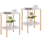 Apicizon 2 Tier End Table, Small Side Table with Solid Wood Legs, Boho Bedside Table with Storage Shelf, Nightstand for Small Spaces, Bedroom, Living Room, Entryway, Farmhouse, Easy Assembly, Natural
