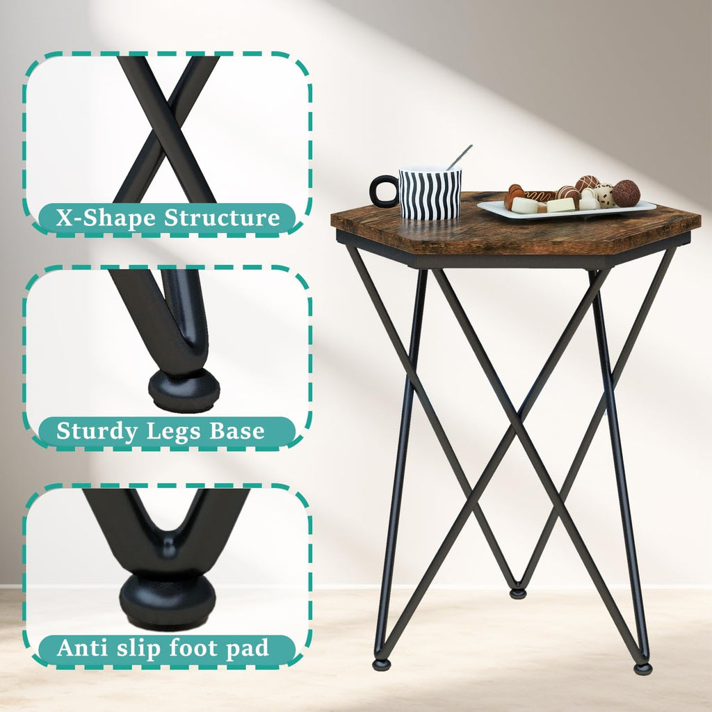 IBUYKE Side Table, Industrial Small End Table with Gold Metal Legs, Sofa Tables for Small Space, Coffee Accent Tables for Living Room, Bedroom, Office, Rustic Brown UTMJ064H