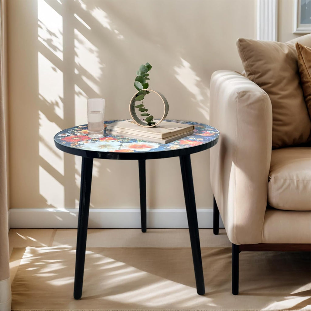 Round End Table, Small Round Drink SideTable, 3 Legged Living Room End Tables, Mid Century Modern Small Coffee Table for Bedroom Balcony Living Room (15.75" D x 18.5" H)