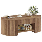 FATORRI Round Coffee Table with Storage, 31.5 Inch Modern Fluted Center Table, Woodern Accent Coffee Tables for Living Room, Black