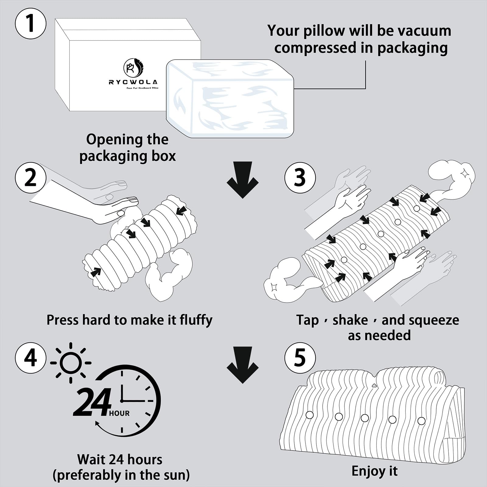 Rycwola hovedgærde pude i imiteret pels med 2 stk nakkepuder stor hovedgærde pude blød og støttende med aftageligt betræk (Beige, Queen)