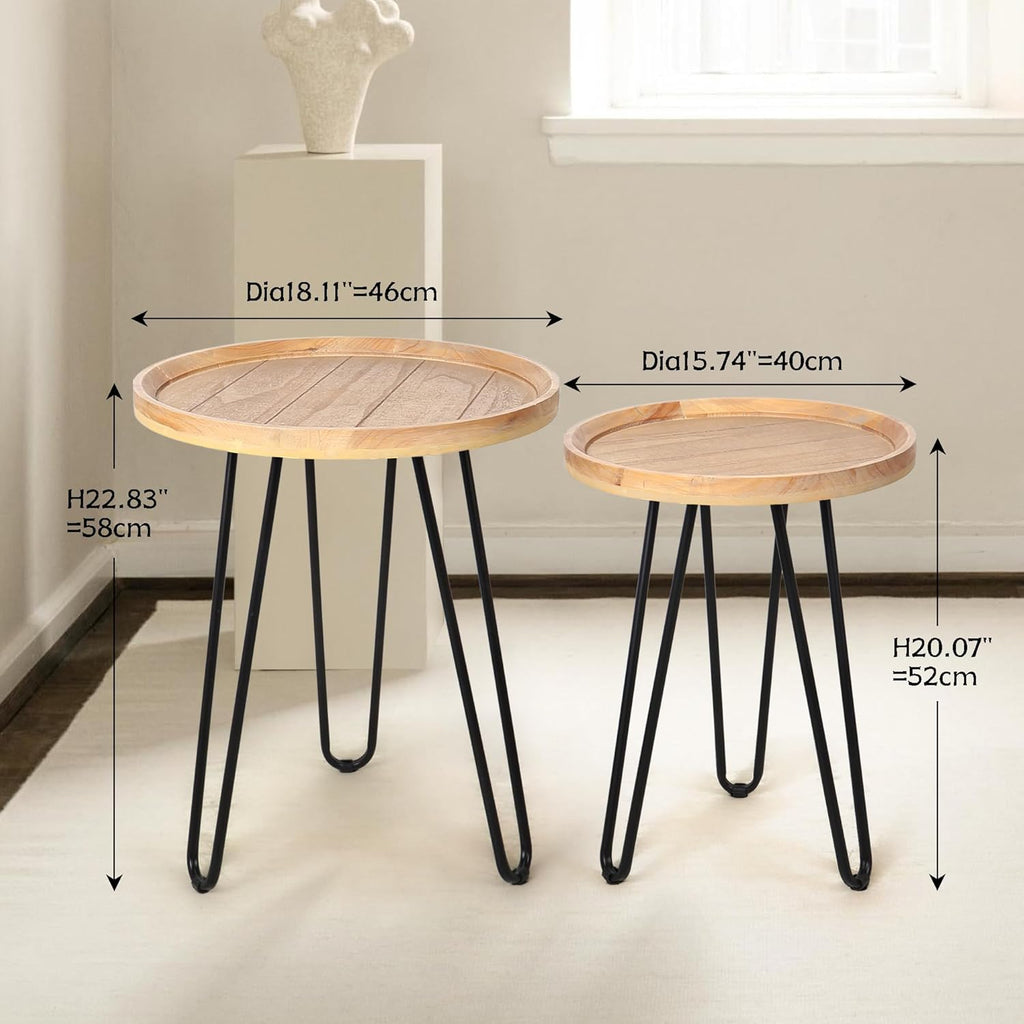 Oakrain Nesting Tables for Living Room, Round Nesting Coffee Table, Farmhouse End Tables Living Room Set of 2, Wood Side Tables Set of 2 for Sofa, Bedroom