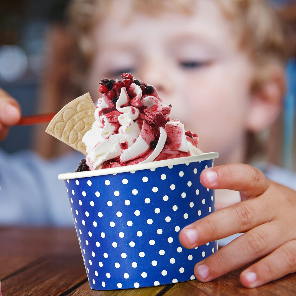 LITOPAK 120 opakowań 16 oz kubków do lodów, jednorazowe kubki na deser na zimne lub gorące jedzenie, kolorowe papierowe miseczki na zupy, desery lodowe i lody