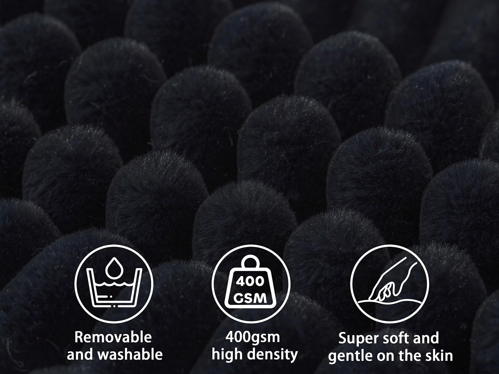 AmyWtb hovedgærde pude + en lang nakkepude kropspude, hovedgærde kilepude i imiteret pels med aftageligt betræk (sort, Queen: 59x8x20 tommer)