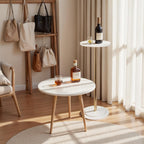 Premium Stone Round Drink Table,Heavy Duty Engineered Marble Base Top Coffee Table,Cocktail Accent End Table for Living Room, Weighted Base Small Accent Side Table for Bedroom, Corners,White