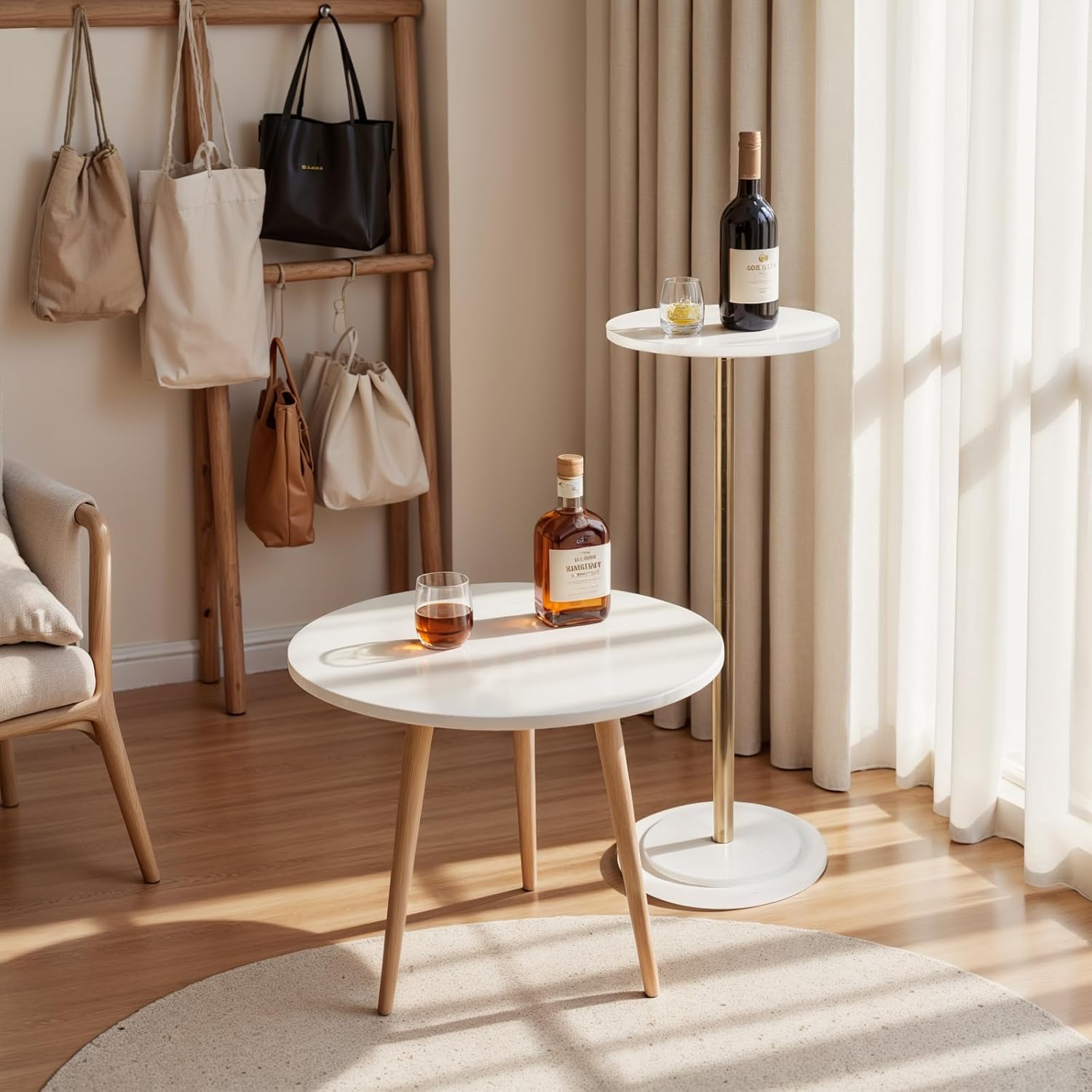 Premium Stone Round Drink Table,Heavy Duty Engineered Marble Base Top Coffee Table,Cocktail Accent End Table for Living Room, Weighted Base Small Accent Side Table for Bedroom, Corners,White