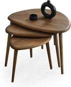 Solid Wood Nesting Coffee Table Set of 3 - Mid Century Modern Pebble Tables with Tapered Legs – Wooden Home Furniture in a Retro Style (Walnut)
