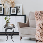 Vipush Mosaic Patio Side Table Outdoor Accent Table Bistro Coffee Table Plant Stand Indoor Folding Round End Table for Small Porch Balcony Backyard,Black