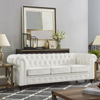 Naomi Home Emery Chesterfield Sofa with Rolled Arms, Tufted Cushions / 3 Seater Sectional Sofa Couch for Small Spaces, Living Room, Bedroom, Apartment Easy Tool-Free Assembly – Off White