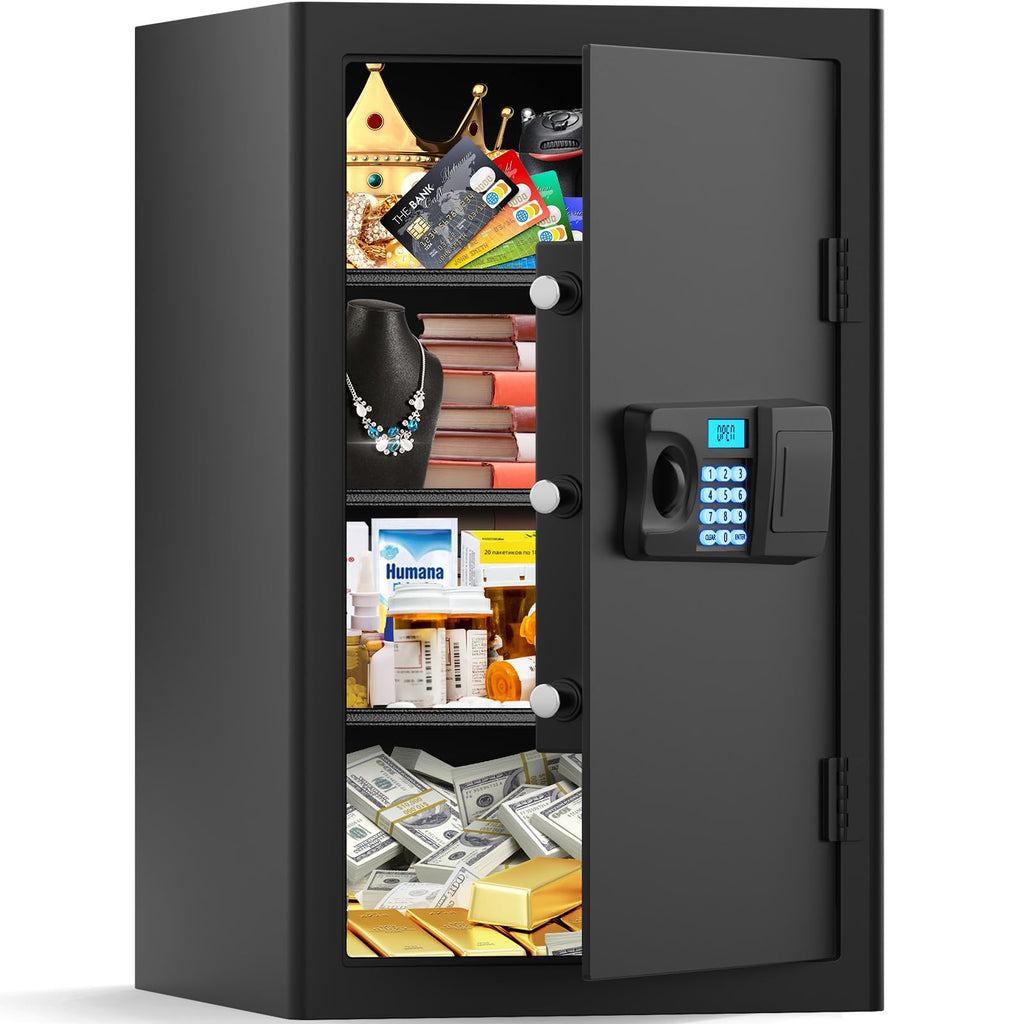 4.1 Cubic Large Home Safe Fireproof Waterproof, Digital Home Security Fireproof Safe Box with Combination Lock, Alarm Systerm and Removable Shelf, Fire Safe for Home Documents Money Valuables