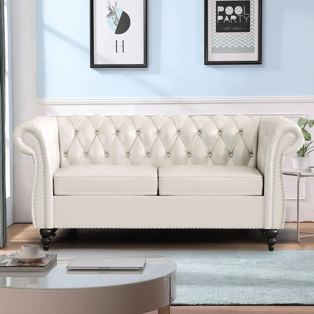 Home Sofa Living Room Furniture, 3 Seater 84" Velvet Upholstered Couch, Mid Century Modern Comfy Couch with Cushions, Classic Tufted Chesterfield Couches for Bedroom, Office, Apartment (Orange)