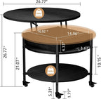 Mid Century Black Coffee Table, 26.77” Lift Top Coffee Table with Removeable Wheels, Hidden Compartment and Open Shelf, Wood Lift Tabletop Central Dining Table for Living Room, Home Office