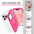 GONEZ iPhone 13 Pro Max用マグネットケース、MagSafe対応、[Military-Grade Drop Protection][Anti-Fingerprint] スリム半透明マットバック衝撃吸収電話保護ケース（ホットピンク）