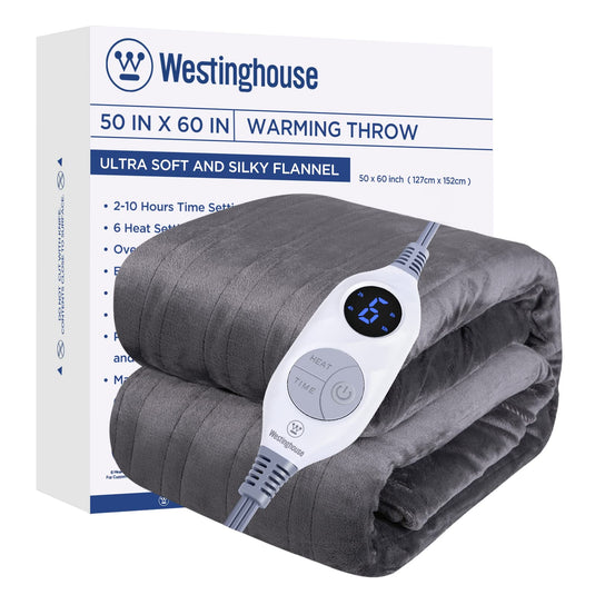 Westinghouse Electric Blanket Queen Size, Super Cozy Soft Flannel 84" x 90" Heated Blanket with 10 Fast Heating Levels & 1-12 Auto-Off, Machine Washable, ETL&FCC Certification, Beige