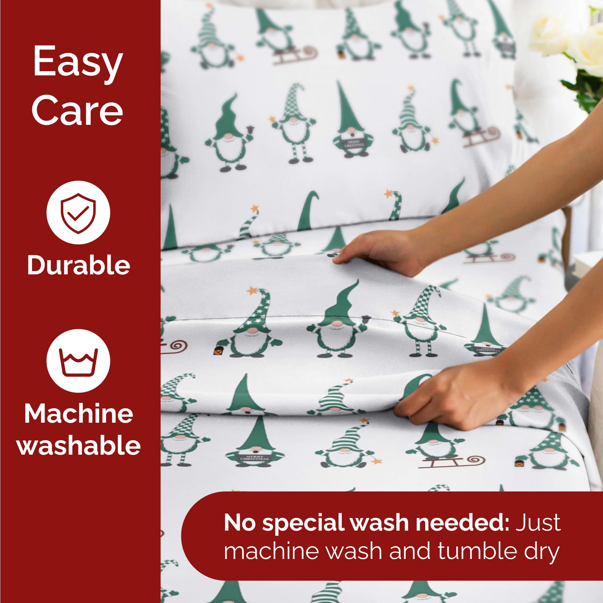 Komplet pościeli King Christmas Tree - Świąteczny wzór Xmas na lnie - Głębokie kieszenie - Dopasowany krój - 4 części - Bez zagnieceń - Wygodna i chłodząca świąteczna pościel zimowa - Łatwa w pielęgnacji - Przyjazna dzieciom