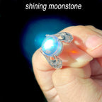 HAIXIAN Feather Leaf Moonstone Ring,S925 Sterling Silver Statement Angel wings Ring,Cocktail Party Ring Jewelry for Women