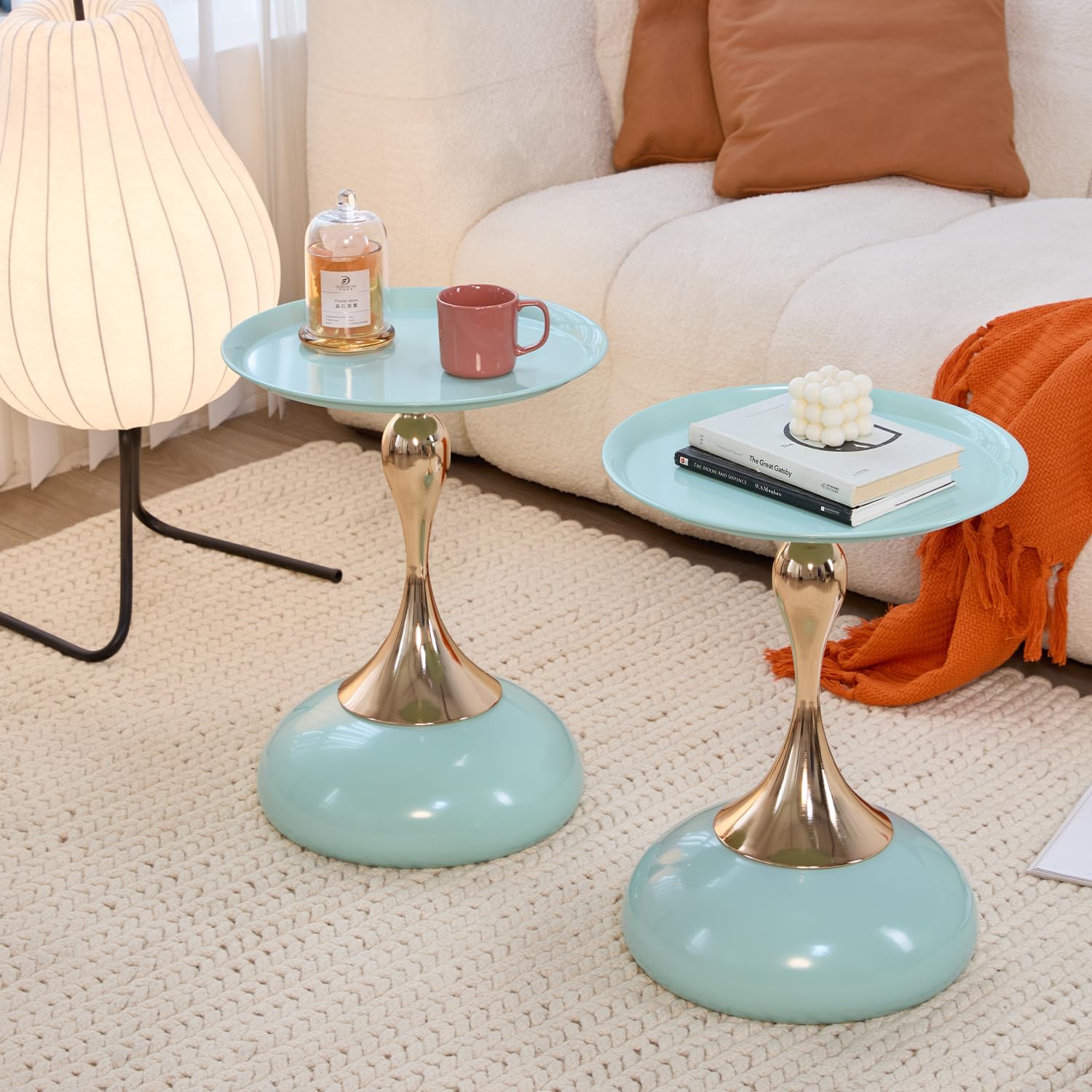 Stylish Hourglass Side Table - Contemporary Design for Living Rooms, Cafes, Dining Areas, Bedrooms, and Outdoor Spaces - Perfect Accent Piece for Any Decor (2, Light Green)