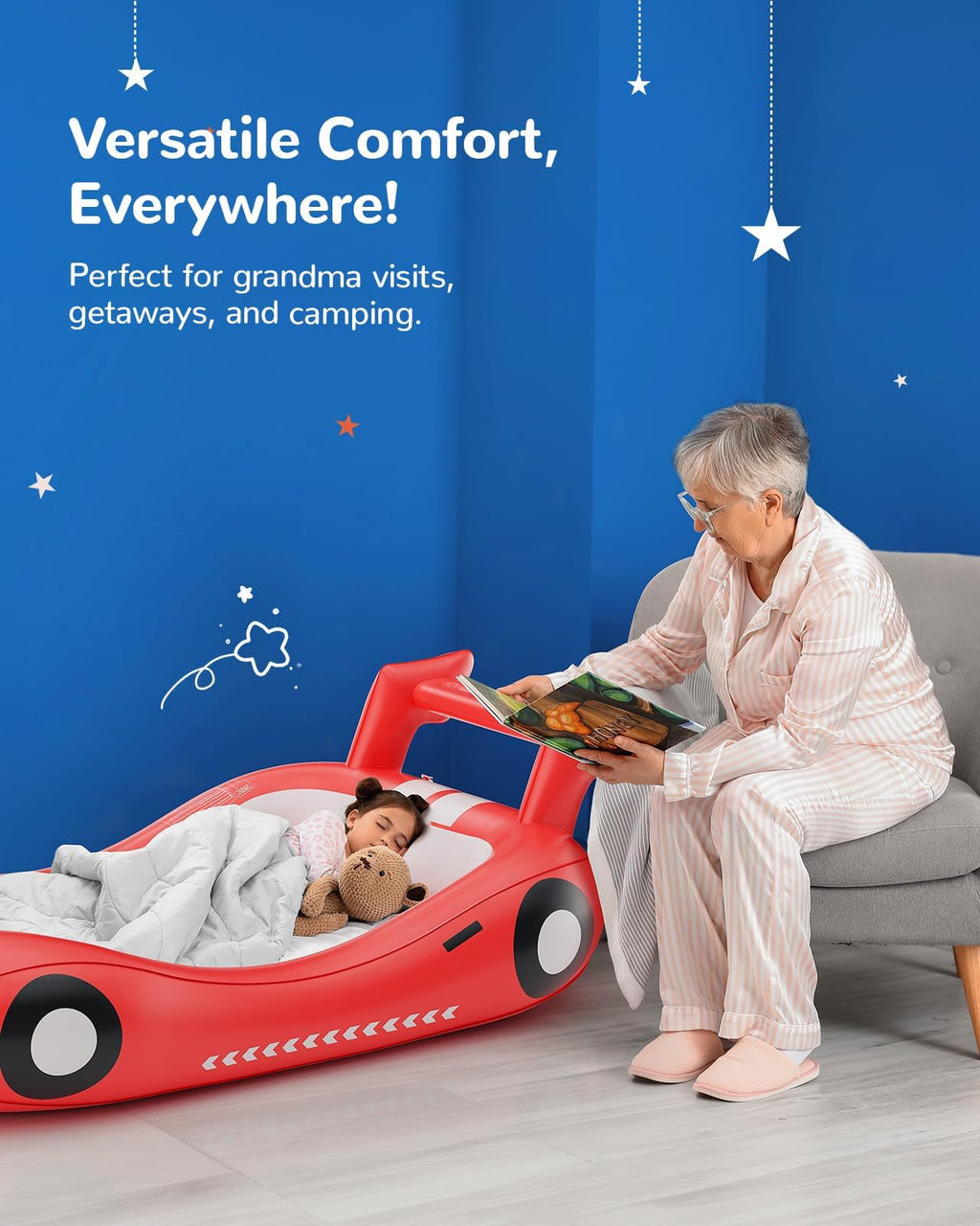 Lit gonflable pour enfants QPAU, lit de voyage pour tout-petits avec côtés, pour camping, voyage, hôtel ou usage domestique, pompe à main incluse