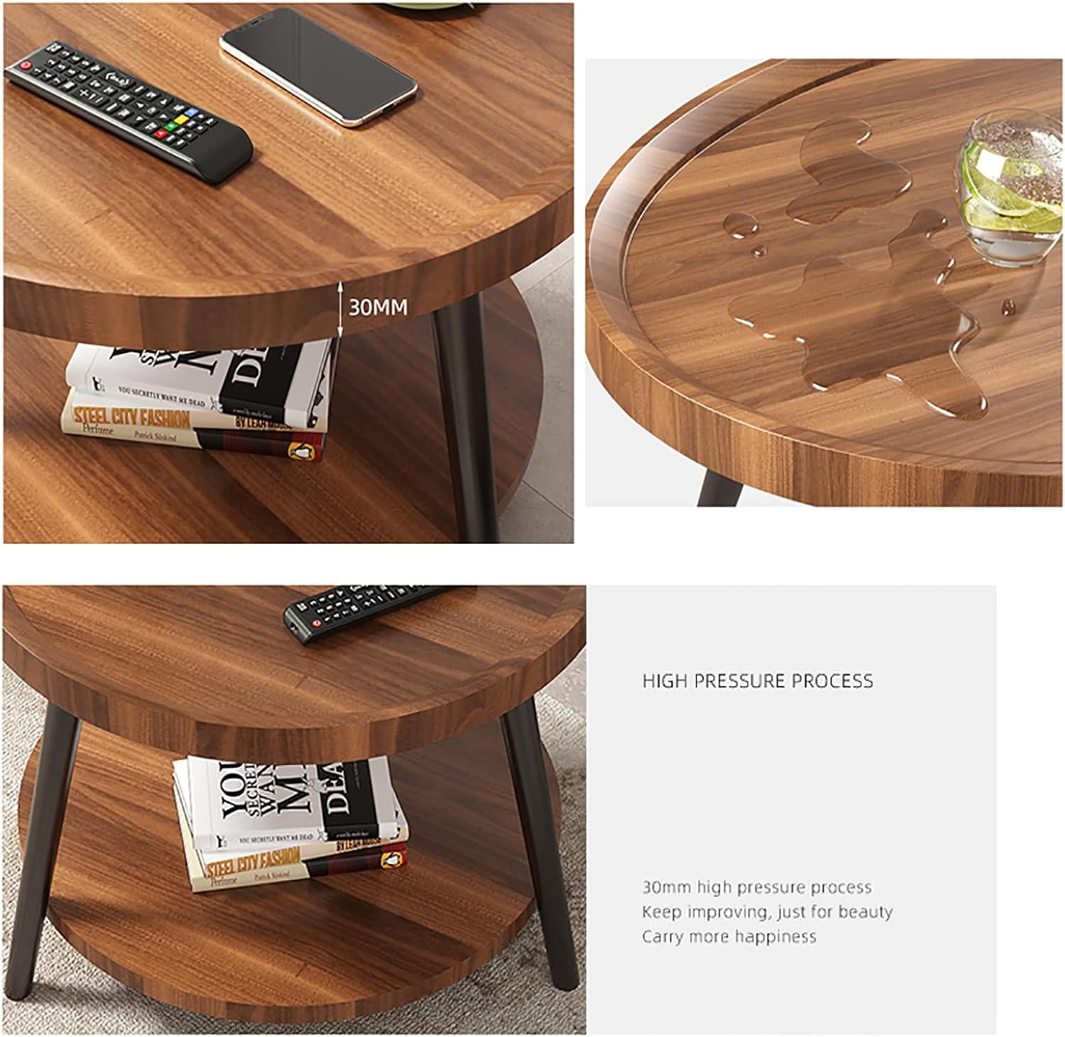 Round Coffee Table, Modern Simple Double-Layer Sofa Side Table/Bedside Table, Corner Table in Balcony Living Room, Tea Table (Color : A, Size : 50cm)