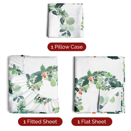 Queen Christmas Tree Sheet Set - Holiday Xmas Pattern Linen Set - Deep Pockets - Snug Fit - 4 Piece - Wrinkle Free - Comfy & Cooling Festive Winter Bedding - Easy To Care For - Kid Friendly