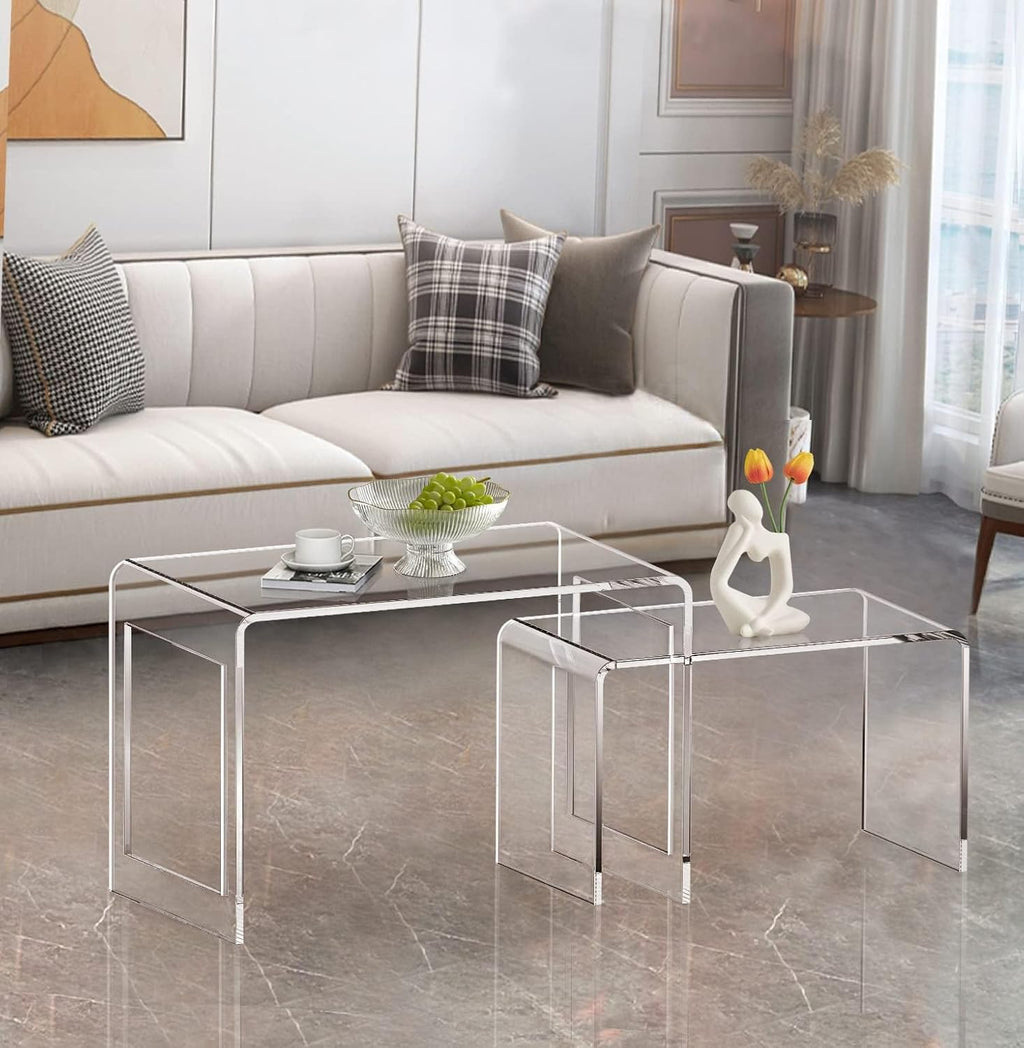 ONELUX Acrylic Coffee Table Set of 2，Nesting Side End Tables, Modern Tables for Living Room,Bathroom,Bedroom 2016