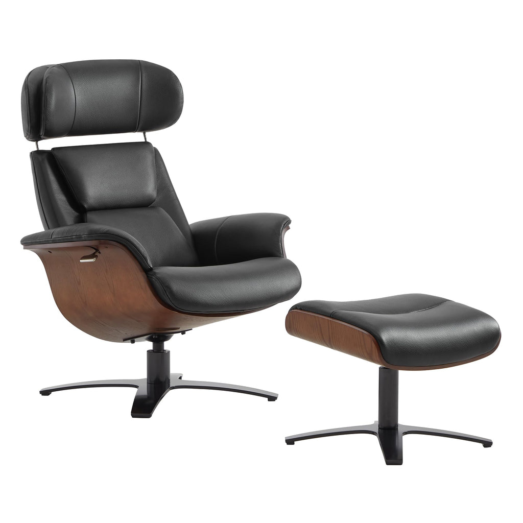 CHITA Genuine Leather Reclining Swivel Chair with Adjustable Headrest and Ottoman for Living Room, Saddle